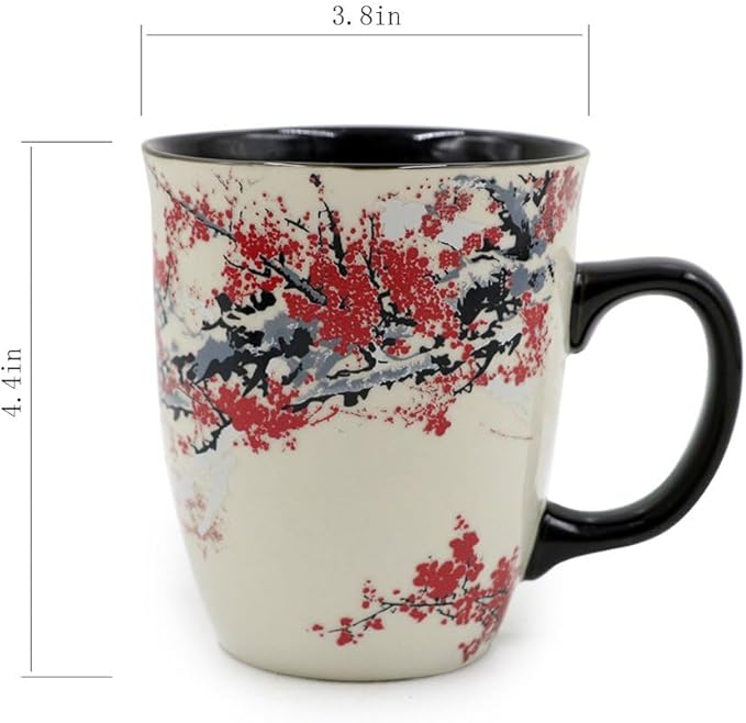 Color Changing Heat Sensitive Magic Funny Art Mug Large Coffee Tea Plum Blossom Porcelain Mugs for Women Mom grandma Gifts 16oz Black Change Glow Red Cups