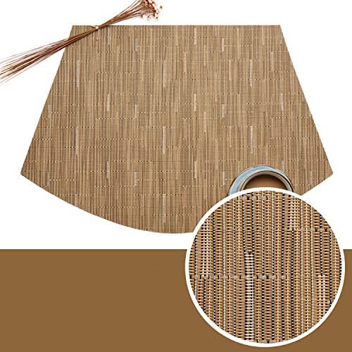 SHACOS Round Table Placemats Wedge Placemats Set of 8 Woven Vinyl Curved Table Mats Washable Indoor Outdoor (8, Tan)