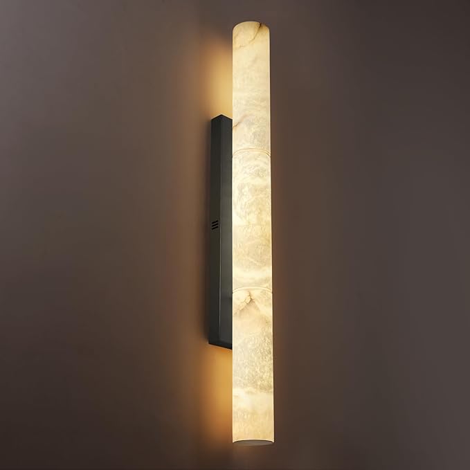 Bronze Alabaster Wall Sconces, 36" Large Marble Wall Sconce, Hardwired Black Wall Sconces Interior, Stone Wall Sconce Dimmable, Alabaster Wall Lamp for Living Room, Bathroom, Bedroom, Hallway-Upgraded