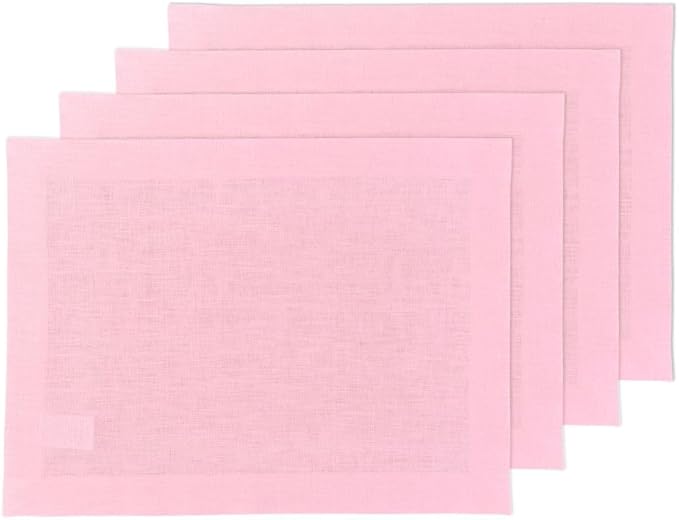 Solino Home Linen Placemats Set of 4 - Pink Lemonade Placemats 14 x 19 Inch - 100% Pure Linen Table Place Mats for Summer - Fete