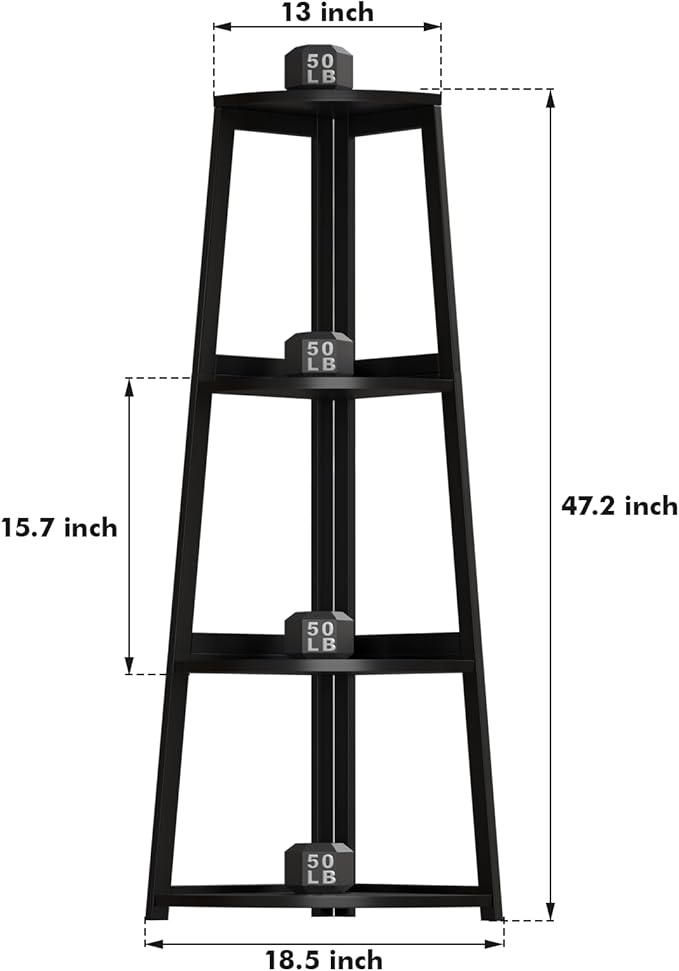4 Tier Corner Shelf,Bamboo Corner Ladder Shelf,47" Tall Corner Ladder Bookshelf, Corner Shelving Unit for Bathroom, Bedroom, Living Room, Small Space Decor,Black