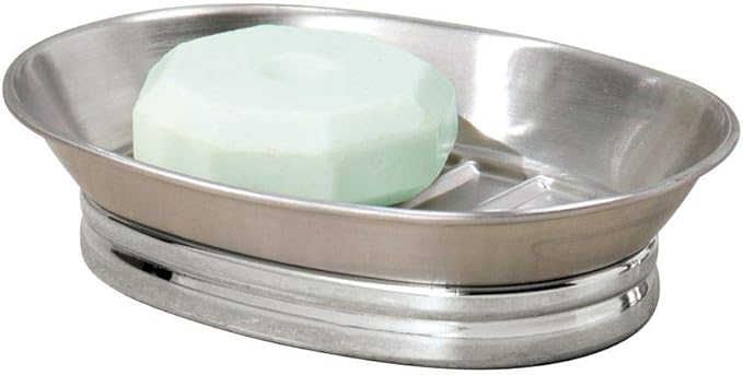 iDesign York Metal Soap Saver, Holder Tray for Bathroom Counter, Shower, Kitchen, 4" x 5.5" x 1.5", Brushed Stainless Steel