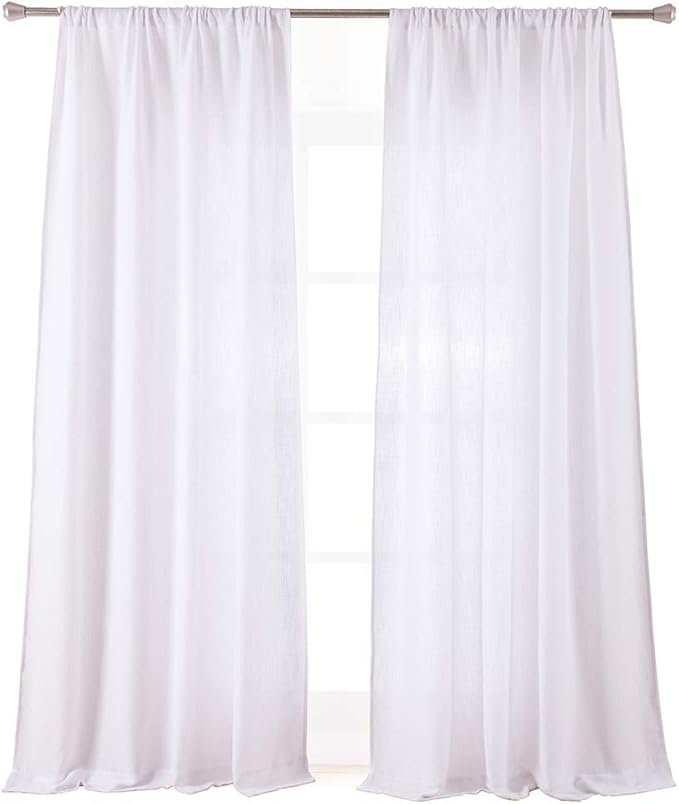 Valea Home Soft Burlap Natural Rod Pocket Window Curtain Panels for Living Room Patio Door, 52 x 108 inches, 1 Panel, White