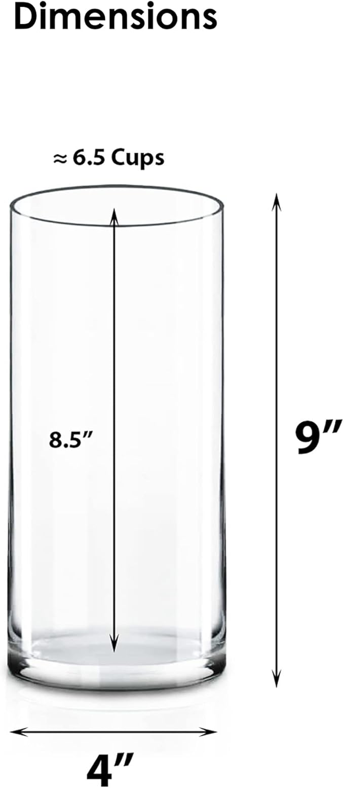 CYS Excel Clear Glass Cylinder Vase (H:9" D:4") Flower Vase Centerpieces Hurricane Floating Candle Holder