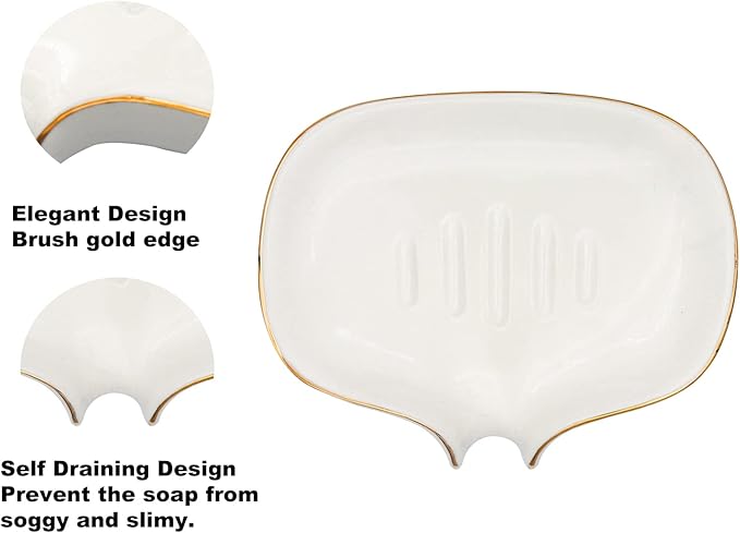 Soap Dish with Drain Ceramic Soap Holder Soap Saver for Bar Soap, Kitchen Sink, and Bathroom Shower