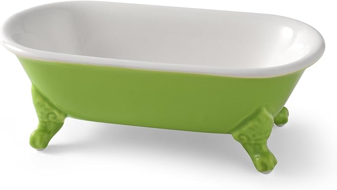 6.5" Ceramic Mini Decorative Clawfoot Bathtub Bar Soap Dish, Kitchen Sponge Holder and Shower Tray for Bathroom, 1 Pack(Lime)