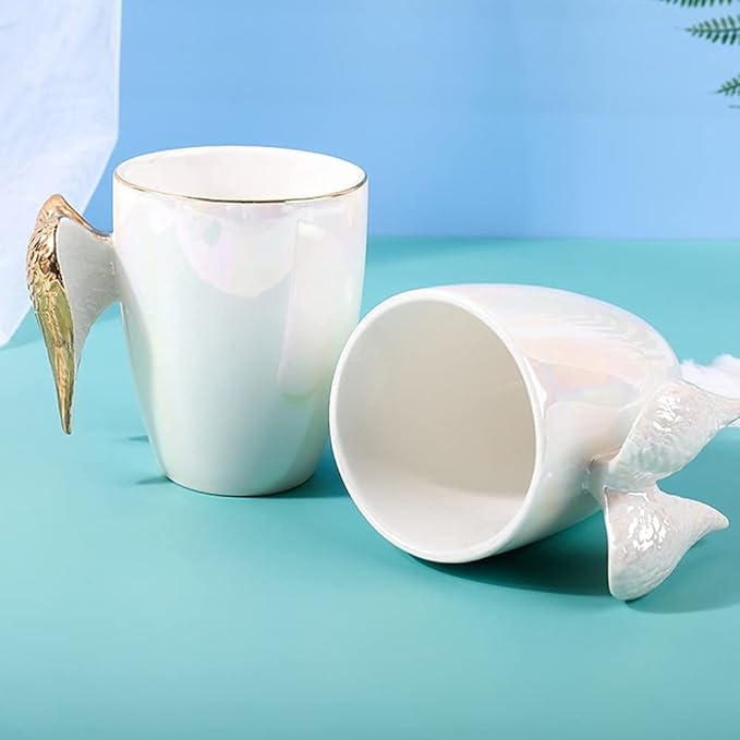 230ml Angel Wings Coffee Mug, Novelty Colorful Ceramic Cup with Angel Wing Handle, Gift for Mother's Day | Christmas | Birthday | Bridal Engagement | Wedding (White Handle)