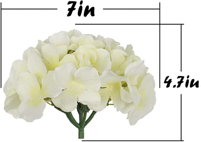 Flojery Silk Hydrangea Heads Artificial Flowers Heads with Stems for Home Wedding Decor,Pack of 10 (Ivory)