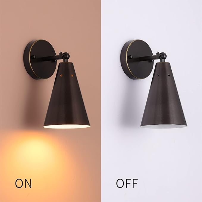 Oil Rubbed Bronze Farmhouse Wall Sconces Set of Two, Rustic Adjustable Interior Sconce Light Fixture Hardwired with Metal Shade,Indoor Industrial Lamp for Hallway,Bedroom,Living Room