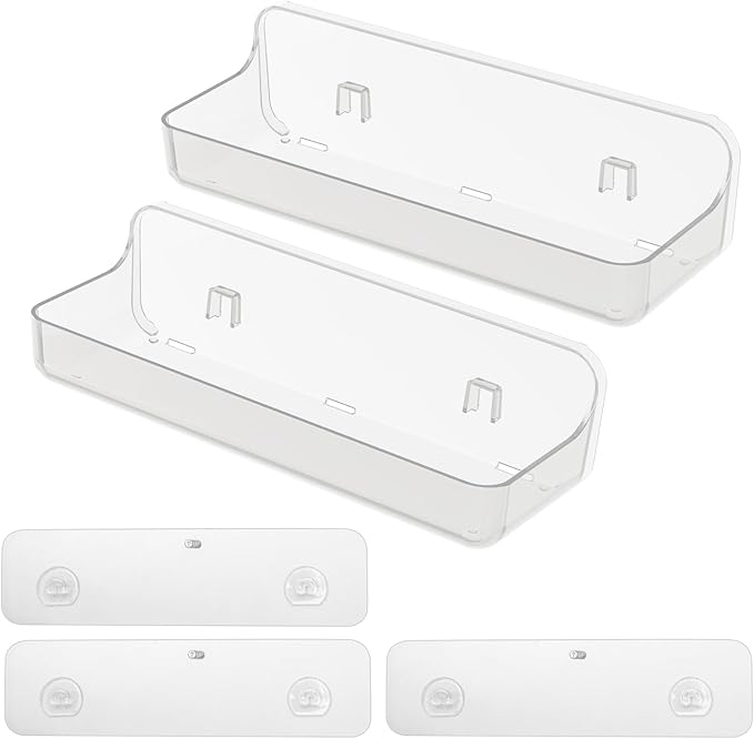 2pc Acrylic Wall Mount Organizer: Adhesive Shelf - Bathroom Wall Organizers - No Drilling Hang Walls, with 3pack Self Adhesive Tapes, for Bathroom, Kitchen,Living Room-Transparent