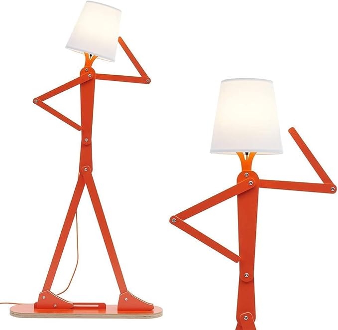 Cool Creative Floor Lamps Wood Tall Decorative Corner Reading Standing Swing Arm Light for Living Room Bedroom Office Farmhouse Kids Gift Idea- with LED Bulb (Oran Orange)