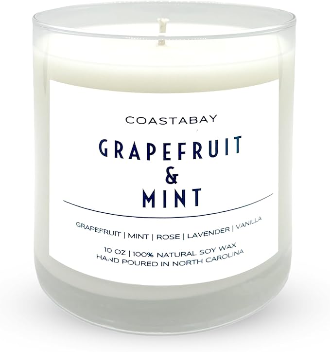 Mint and Grapefruit Candle | Summer Citrus Candles, Handmade in USA, All Natural Organic 100% Soy Jar Candles, Long Lasting 50+ Hour Burn, 10oz