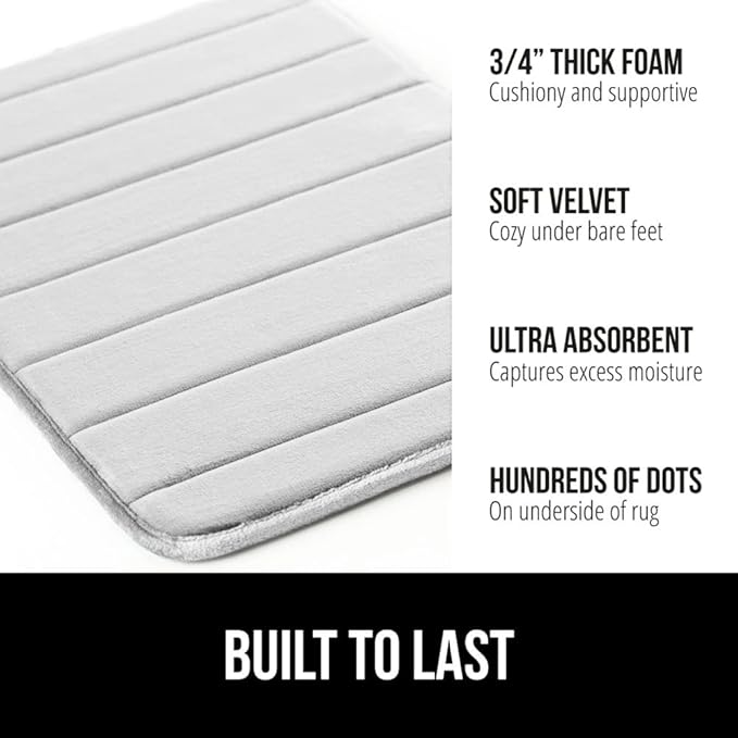 GORILLA GRIP Memory Foam Bath Mat, Soft Absorbent US Designed Bathroom Rug, Gripping Dots Machine Washable Bathmat, Cushioned Floor Mats, Shower Sink Rugs Room Décor Accessories, 24x17 Light Gray