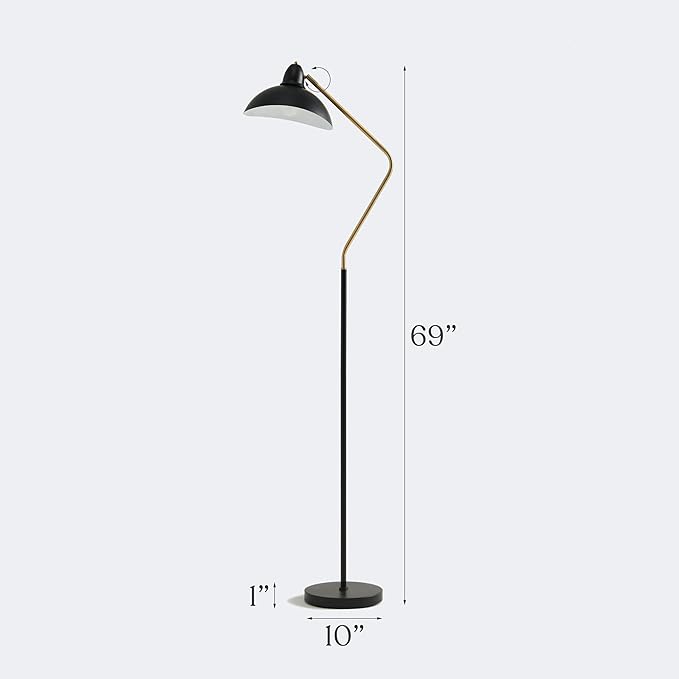 Brightech Swoop LED Floor Lamp - Tall, Adjustable Head for Reading, Over Chair in Living Rooms, Offices & Bedrooms - Modern Standing Light with Heavy Base, Stunning Decor