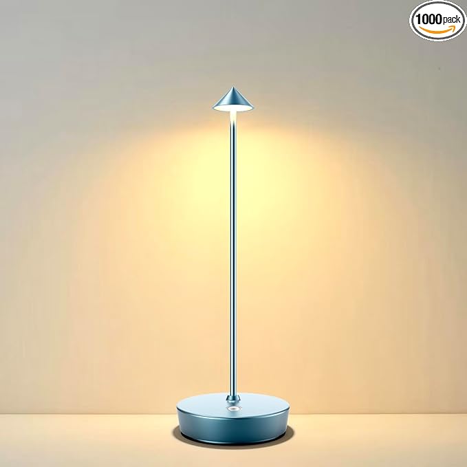 Rechargeable Cordless Table Lamp, 6000mAh LED Battery Operated Desk Lamp Touch 3 Color Stepless Dimming Portable Outdoor Waterproof Table Light for Patio/Restaurant/Dining/Home (One-Blue)