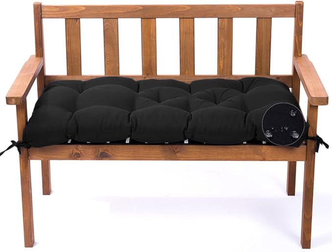 Outdoor Bench Cushion, Waterproof Swing Cushion Bench Seat Cushion, Swing Chair Replacement Seat Pads Cushion Pillow for Lounger Garden Furniture Patio Metal Wooden Bench (Black, 47.24x20in)
