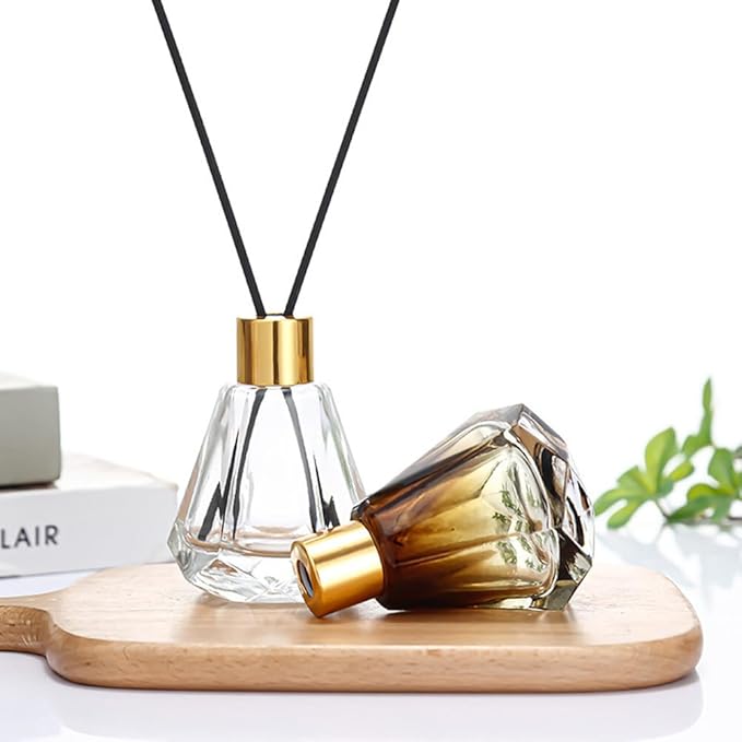 2Pcs 60ml/2oz Diffuser Bottles Empty Refillable Glass Diffuser Jars Aromatherapy Container Fragrance Accessories Use for DIY Replacement Diffuser Sticks Home Bathroom Decor