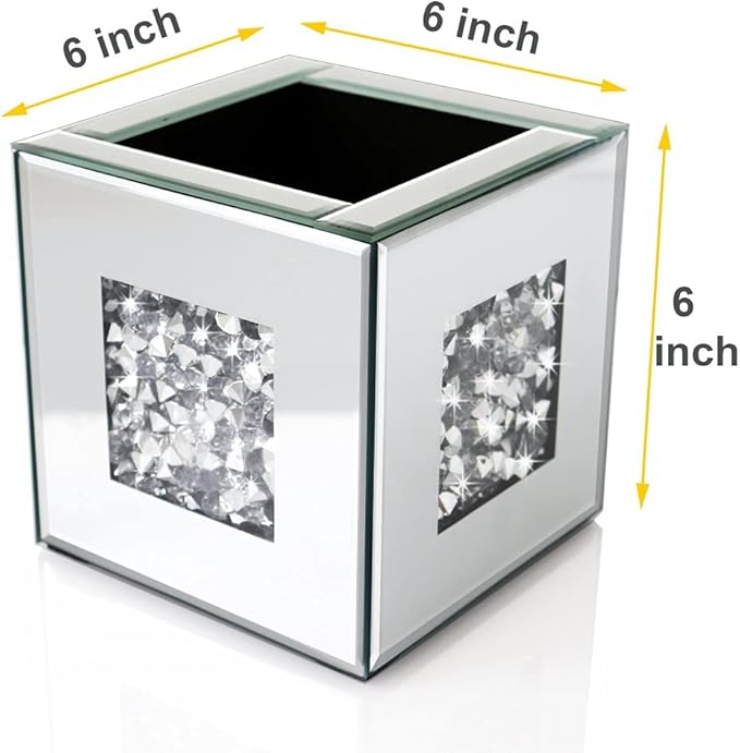 Crushed Diamond Mirrored Vase 6x6x6 inch Crystal Silver Glass Stunning Decorative Vase Flower Luxury for Home Decor. Can’t Hold Water.