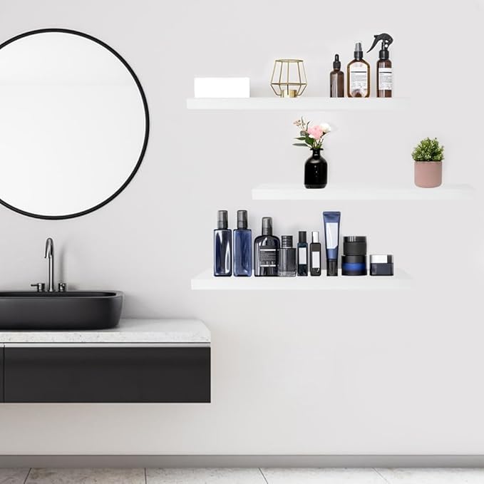 Floating Shelves for Wall, 16*6*1inch Wood Wall Mounted Shelves for Room Decor, Repisas Flotantes for Book Bathroom Bedroom Storage, Renter Friendly Shelves with Invisible Brackets (White)