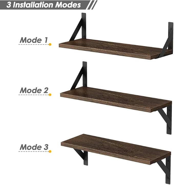 Rustic Floating Shelves Wall Mounted Set of 3, 17 Inch Natural Wood Wall Shelves, Decor Storage Shelf for Bedroom Bathroom Living Room Office Pictures Plants Books Cats TV (Rustic Brown)