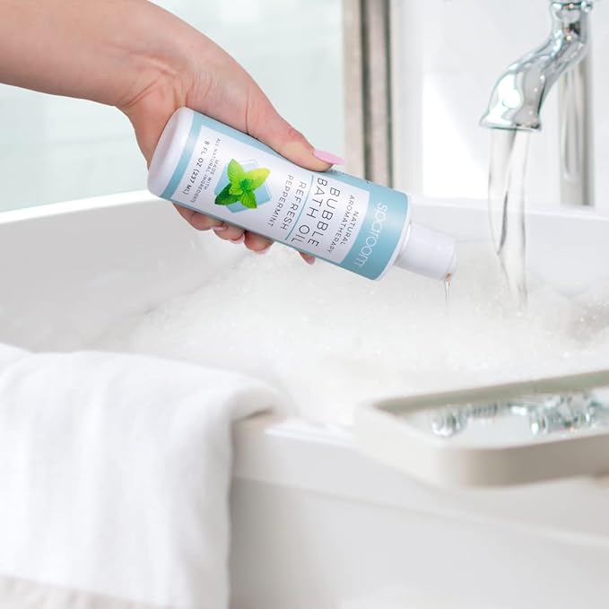 SpaRoom All Natural Hydrating and Nourishing Aromatherapy Foaming Bubble Bath Oil with Jojoba Oil, Olive Oils and Aloe, 8 oz, Refresh-Peppermint