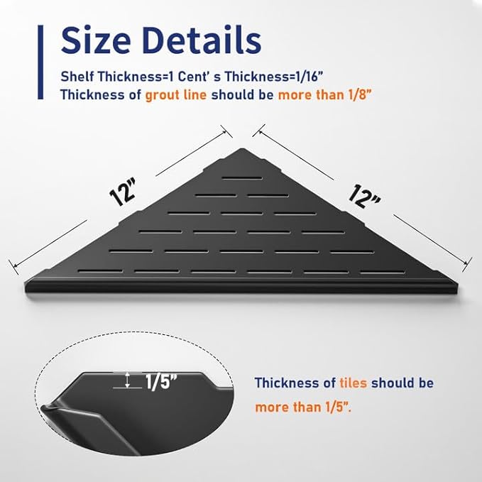 Corner Shower Shelf, 12" Matte Black 304 Stainless Steel Slot Design Recessed Corner Shelves 2 Pack Bathroom Shelf Rack for Tiled Wall, Large Size