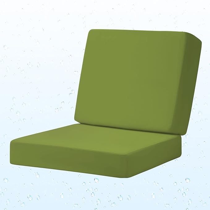 Outdoor Deep Seat Cushion Set, 24 x 24 Inch Waterproof and Fade Resistant Patio Furniture Cushion Backrest with Ties for Patio Garden Yard and Balcony (Green, 24x24Inch)