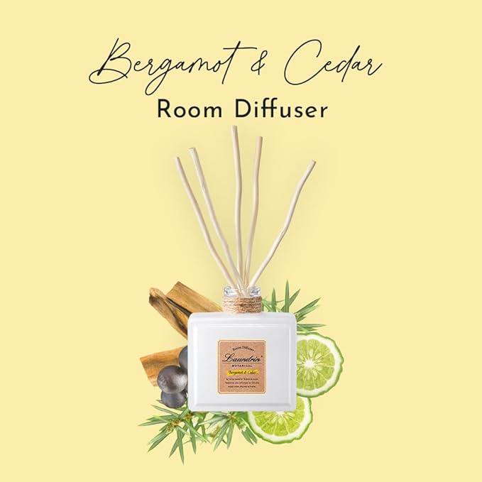 Botanical Room Diffuser for Home - Scent Diffuser for Freshener & Shelf Decor - Elegant Home Fragrance, Ideal Reed Diffusers, Office, Living Area - 80ml, Bergamot & Cedar