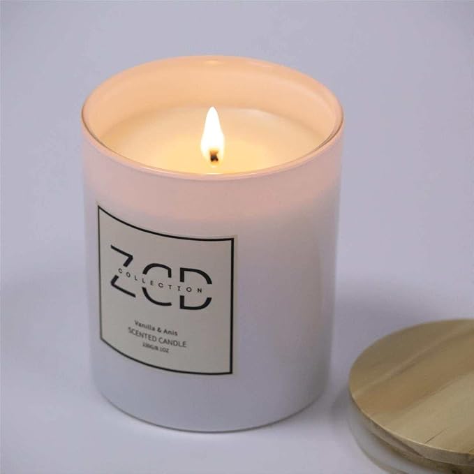 Luxury Scented Natural Soy Candle | Vanilla & Anis | Stress Relief Candle for Bath Spa and Home Aromatherapy | 8.1 oz up to 46 Hour Burn | Strong Scented Fragrance