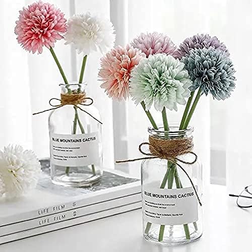 Kimura's Cabin 20Pcs Fake Silk Flowers Chrysanthemum Artificial Ball Flower Faux Mums Flowers Bouquets for Halloween Party Home Dining Table Core Decoration (Dark Pink, Pack of 20)