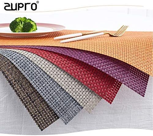 Zupro Placemats Set of 4 for Kitchen Dining Table Washable Braided Table Mats Heat-Resistant Placemats Non-Slip Woven PVC Vinyl Place Mats for Everyday use or Holidays Dinner BBQs 18"x12"(Coffee