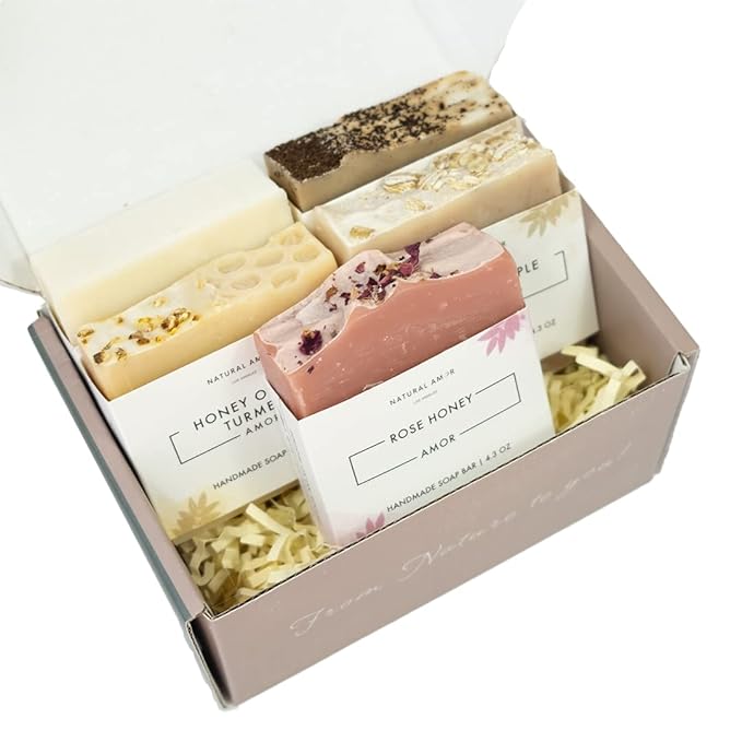 Natural Amor All Natural Bar Soap Set (5 Pack), Shea Butter Enriched, Gentle Bar for All Skin Type, Essential Oils Scented, Handmade Soap Gift Set For Women & Men