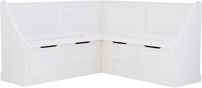 Linon Harris White Corner Breakfast Nook - Nook Only, Table is NOT included! 20.88D x 61.88W x 36.63H in