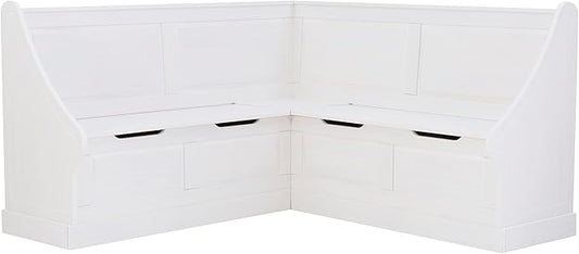 Linon Harris White Corner Breakfast Nook - Nook Only, Table is NOT included! 20.88D x 61.88W x 36.63H in