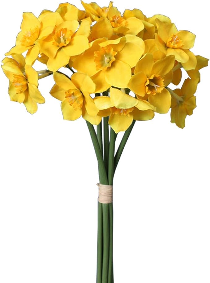 Tinsow Artificial Daffodil Flowers 15.8 Inches Narcissus Spring Flower Fake Silk Flower Arrangement for Home Wedding Decor (Yellow, 12)