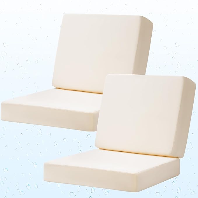 Outdoor Deep Seat Cushion Set of 2, 24 x 24 Inch Waterproof and Fade Resistant Patio Furniture Cushion Backrest with Ties for Patio Garden Yard and Balcony (Beige-2Pcs, 24x24Inch)