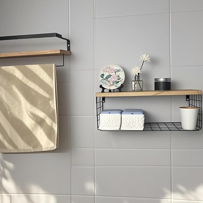 Floating Shelves Bathroom,Set of 3 Wall Mounted Shelves with Storage Baskets,Wall Shelves for Bathroom Wall Organizer,Over Toilet