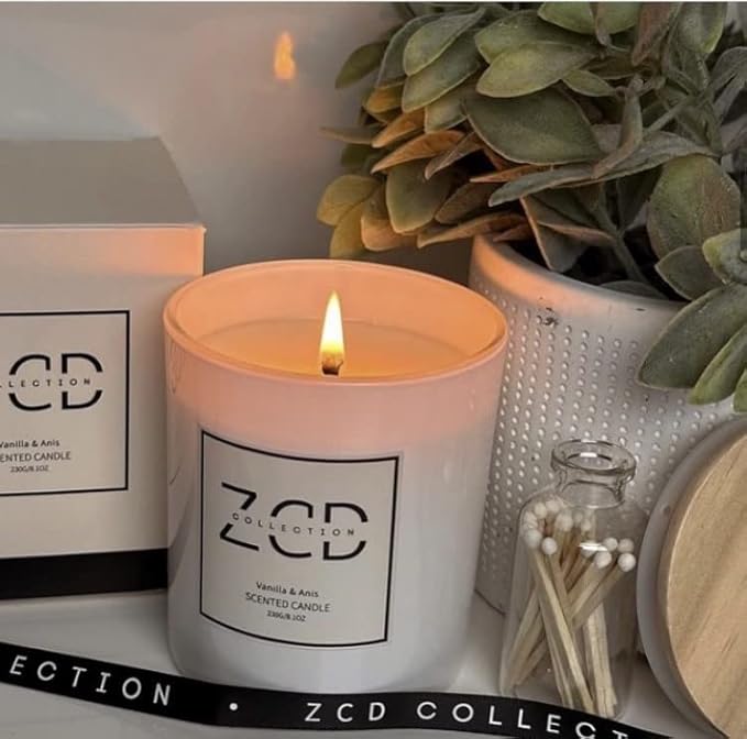 Luxury Scented Natural Soy Candle | Vanilla & Anis | Stress Relief Candle for Bath Spa and Home Aromatherapy | 8.1 oz up to 46 Hour Burn | Strong Scented Fragrance