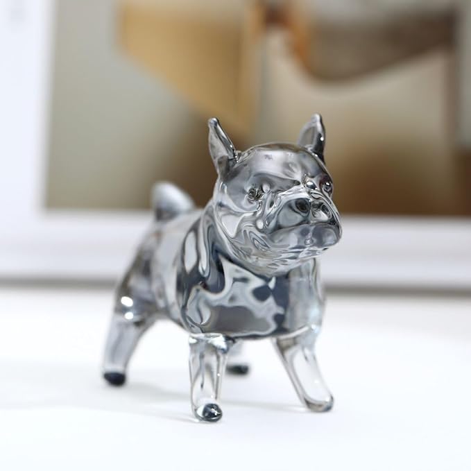 Crystal Glass Dog Figurine Glass Animal Decoration Standing Bulldog Paperweight Hand Blown Glass Art Animal Collectible Figurines Gift for Women