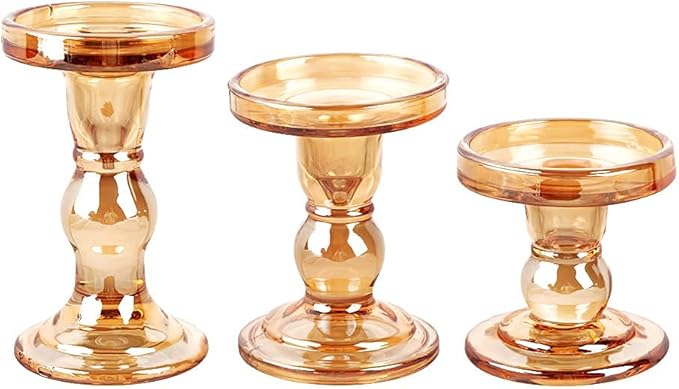 3-Piece Set of Glass Candlestick, Crystal Candlestick Holder Holder and Conical Candle, Christmas Candle Holder Decoration, Family Living Room Wedding Candle Holder (7 Colour)