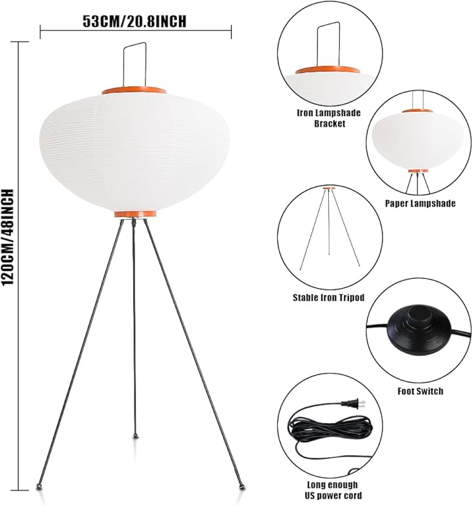 Rice Paper Floorlamp,Paper Floor Lamp,Noguchi Lamp,Akari Japanese Lantern Lamps for Wabi Sabi Decor,Tall Floorlamp for Livingroom,Tripod Floor Lamps,Office Home Lighting,Unique Standing Linght Bedroom