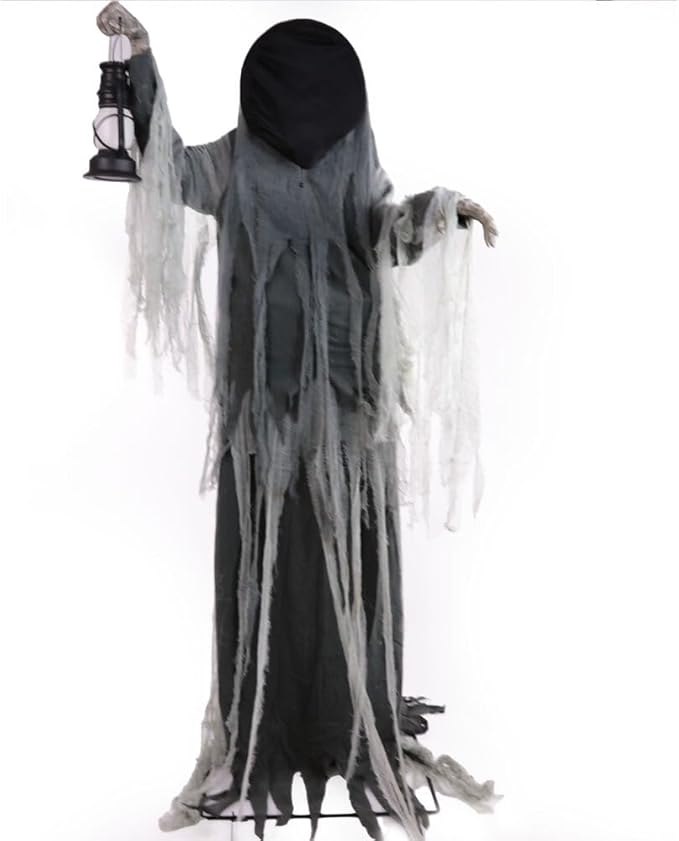 Haunted Hill Farm Motion-Activated Looming Phantom, Plug-in Talking Halloween Animatronic for Standing or Hanging Indoor or Covered Outdoor Creepy Decorations