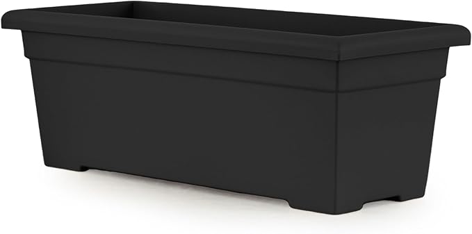 The HC Companies 28 Inch Romana Large Rectangular Planter Box - Lightweight Plastic Outdoor Plant Pot with Drainage for Decks, Patio, Pool, Black