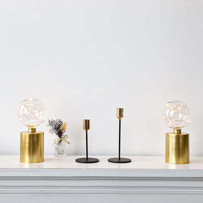 JHY DESIGN Set of 2 Gold Table Lamp Battery Powered 8''Tall Cordless Lamp Light Battery Operated Great for Living Room Bedroom Weddings Parties Indoors Outdoors