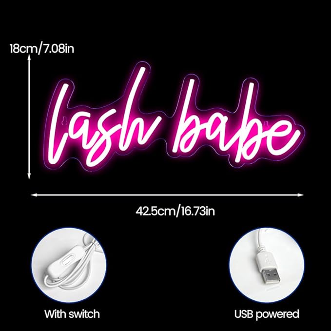 Lash Babe Neon Sign for Wall Decor, Beautiful Pink Lashes Baby Neon Sign for Lash Room Decor, LED Light Sign for Lash Salon, Beauty Room, Nails Hair Bar, Gift for Girls