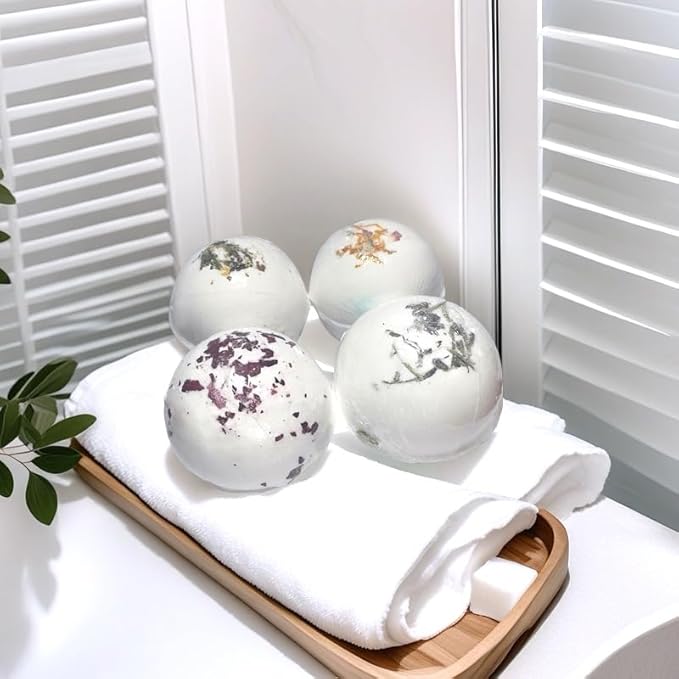 4 Pack Bath Bombs for Women Garden Collection Spa Gift Set with Natural Chamomile Lavender Rose Sea Salt Relaxing Moisturizing Birthday Gift for Her Bubble Bath Skincare