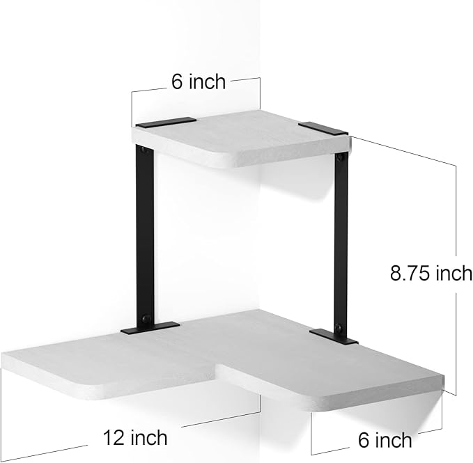 SRIWATANA Corner Shelf, Rustic Wood Wall Shelf Wall Mounted for Bedroom, Living Room, Kitchen, White