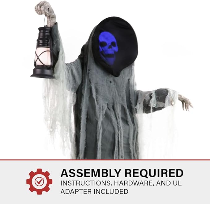 Haunted Hill Farm Motion-Activated Looming Phantom, Plug-in Talking Halloween Animatronic for Standing or Hanging Indoor or Covered Outdoor Creepy Decorations