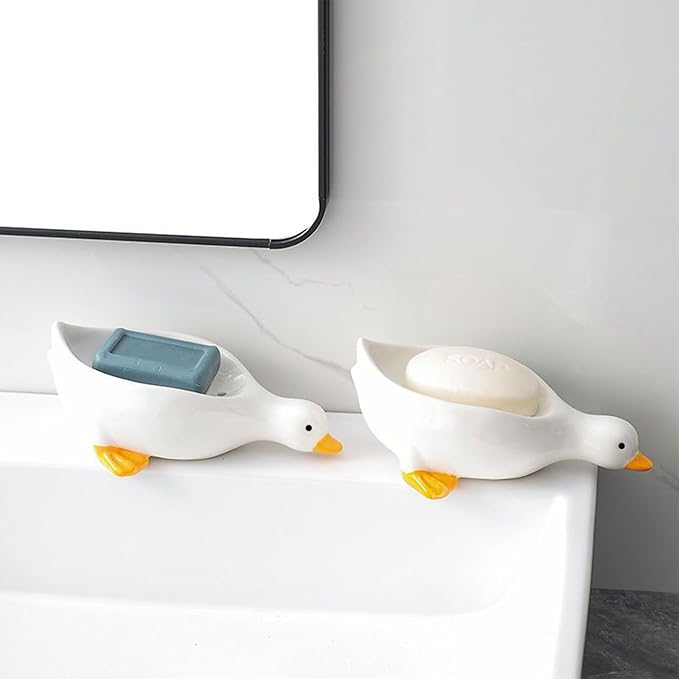 1 Pack Duck Ceramic Soap Dishes,Soap Holder with Drain,Soap Dish Container,Dish Soap Tray,Sponge Holder,Soap Tray for Shower,Bathroom,Bar,Kitchen,Counter (Duck)