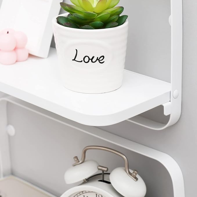 WELLAND White Floating Shelves Set of 2, Small Fold Down Wall Shelf Folding Display Wall Shelves for RV, Camper, Loft, Bedside | White Wooden Board & Metal Frame | 12" W x 5" D x 7" H